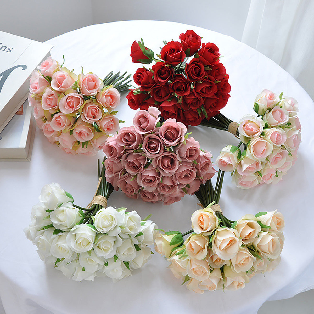 EVERIVELLE 8.7-Inch 22-Head Artificial Mini Rosebud Bouquet