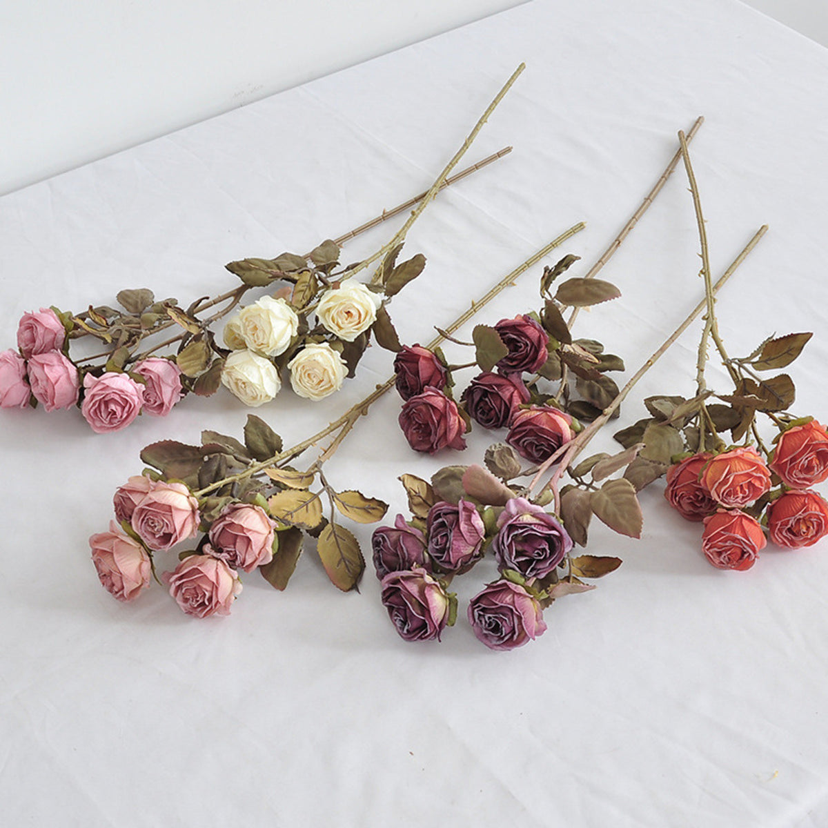 EVERIVELLE Five-Head Vintage Burnt-Edge Artificial Rose Stem