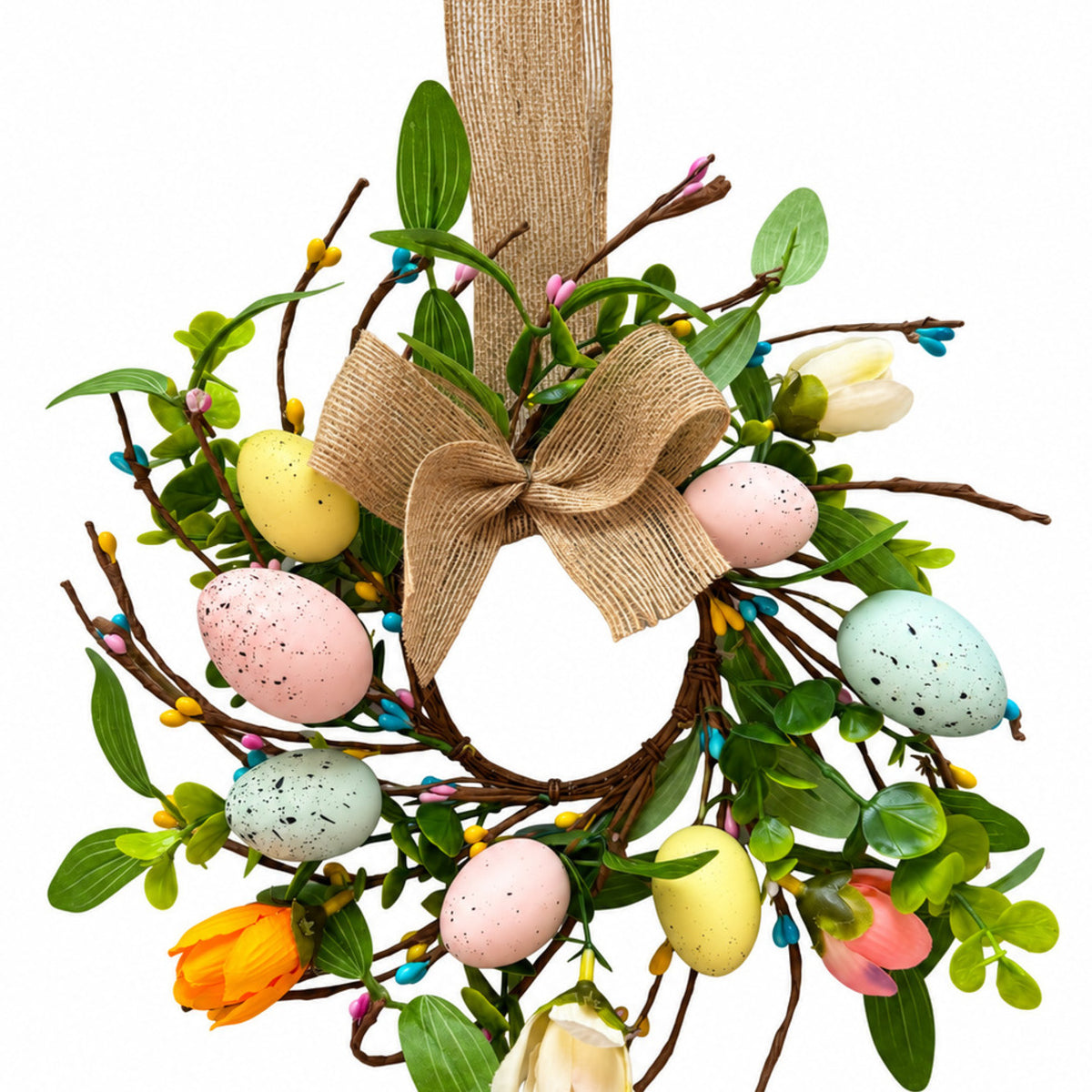 Easter Egg & Burlap Bow Hanging Wreath