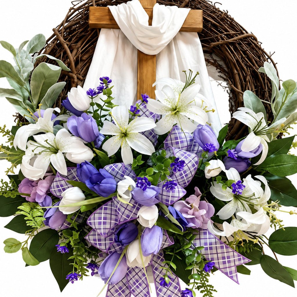 Purple & White Easter Cross Wreath