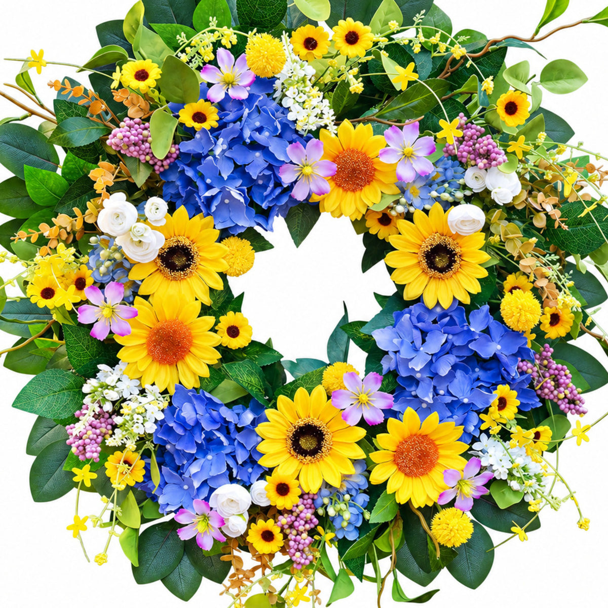 Sunflower & Blue Wildflower Spring Wreath