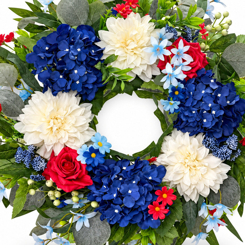 Red, White & Blue Hydrangea Patriotic Wreath