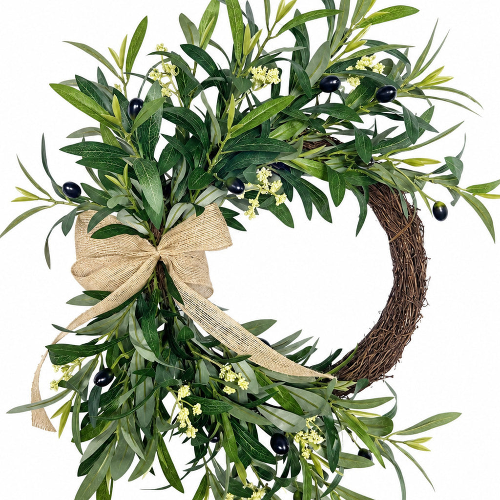 Olive Branch & Burlap Bow Wreath Collection