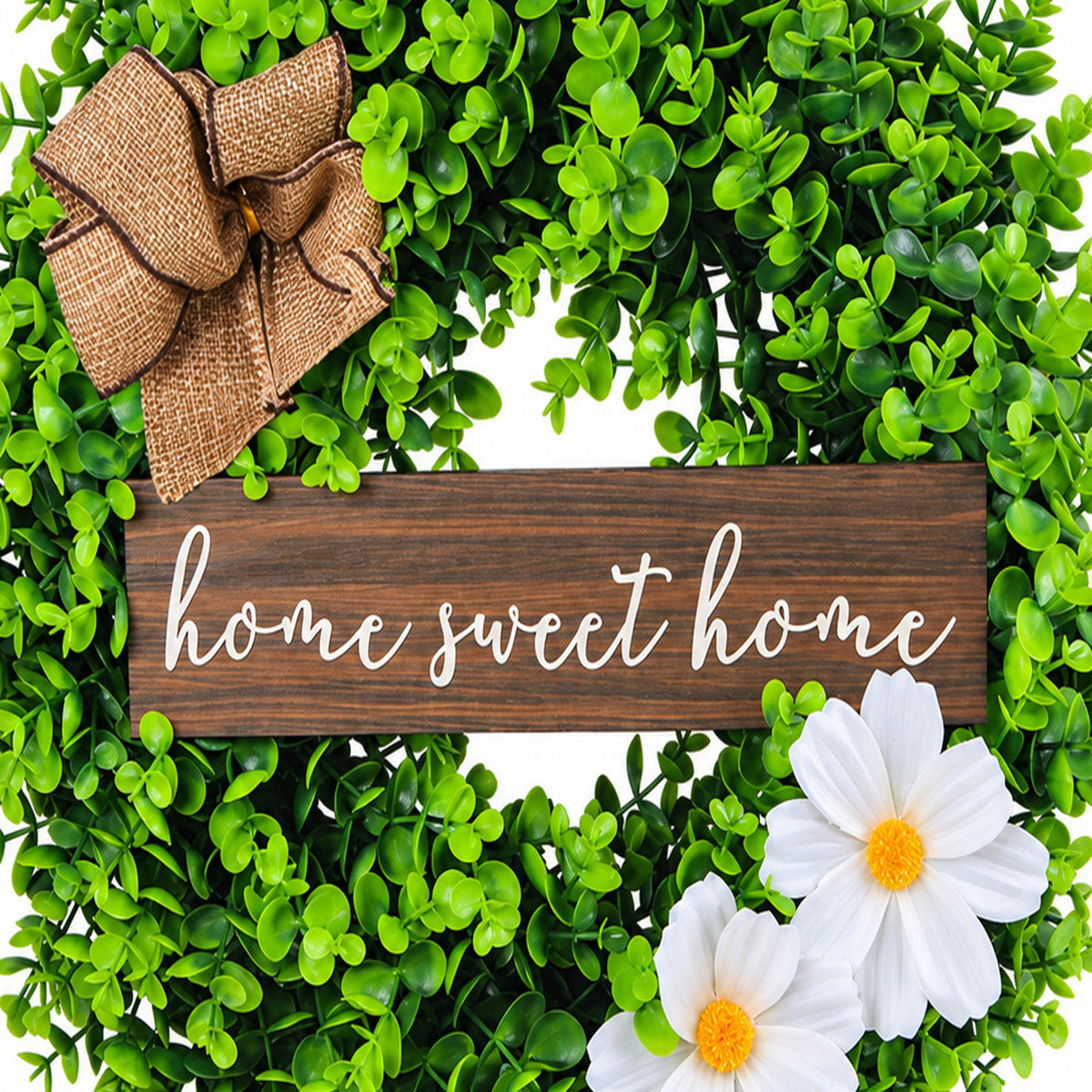 Home Sweet Home Greenery & White Flower Wreath Collection