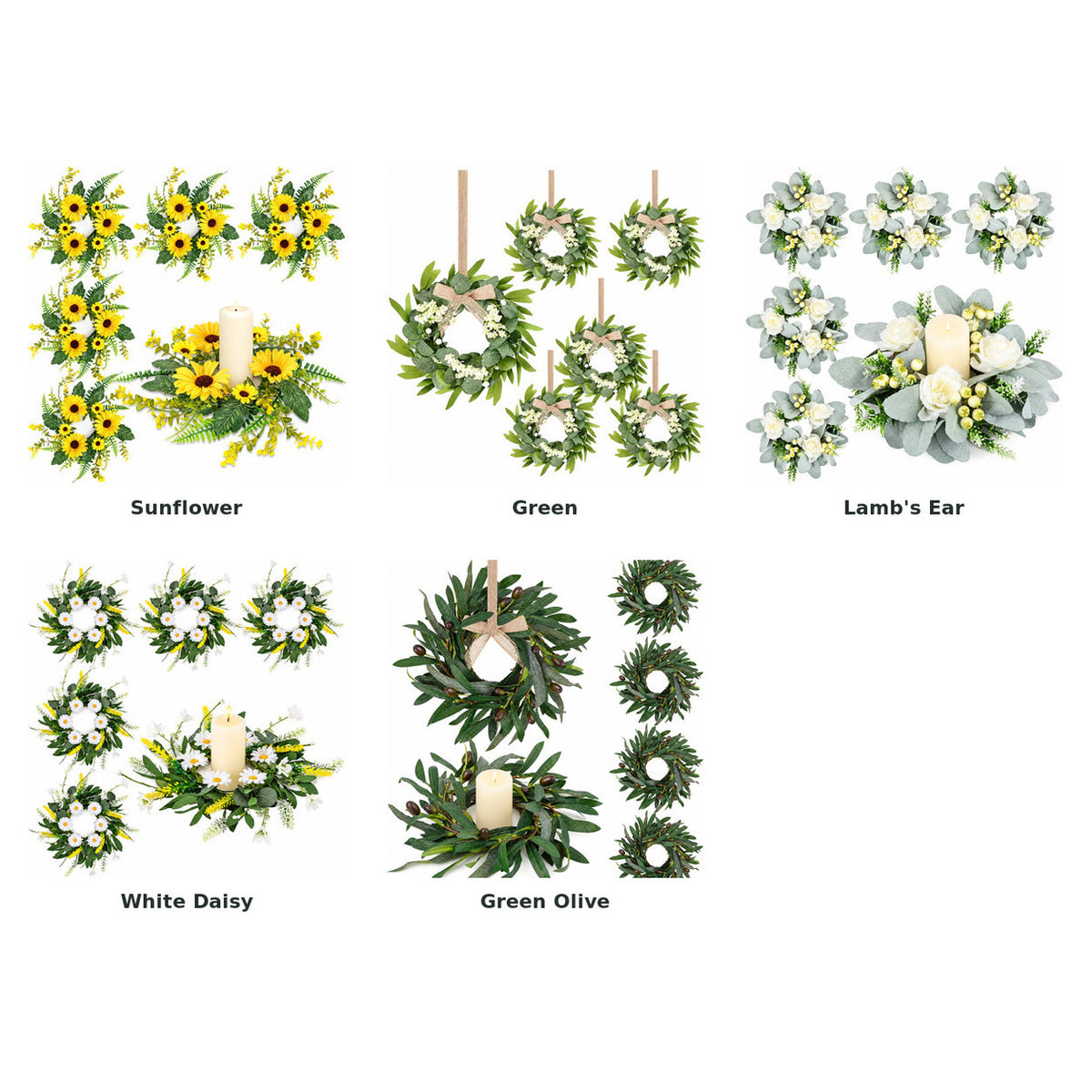 Spring Floral Candle Ring Wreath Collection