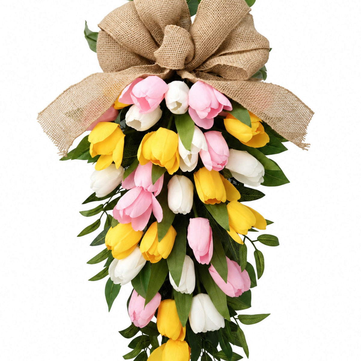 Multicolor Tulip & Burlap Easter Door Swag