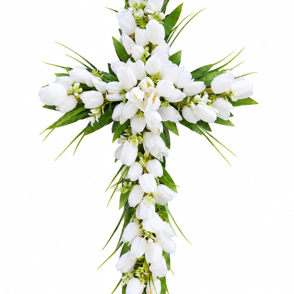 White Tulip Easter Cross Wreath