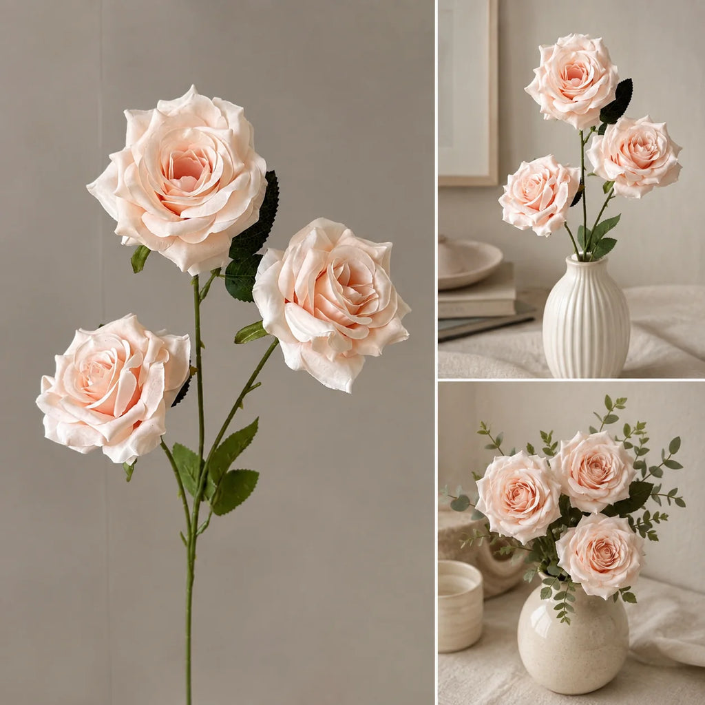 EVERIVELLE Three-Head Cappuccino Artificial Rose Spray