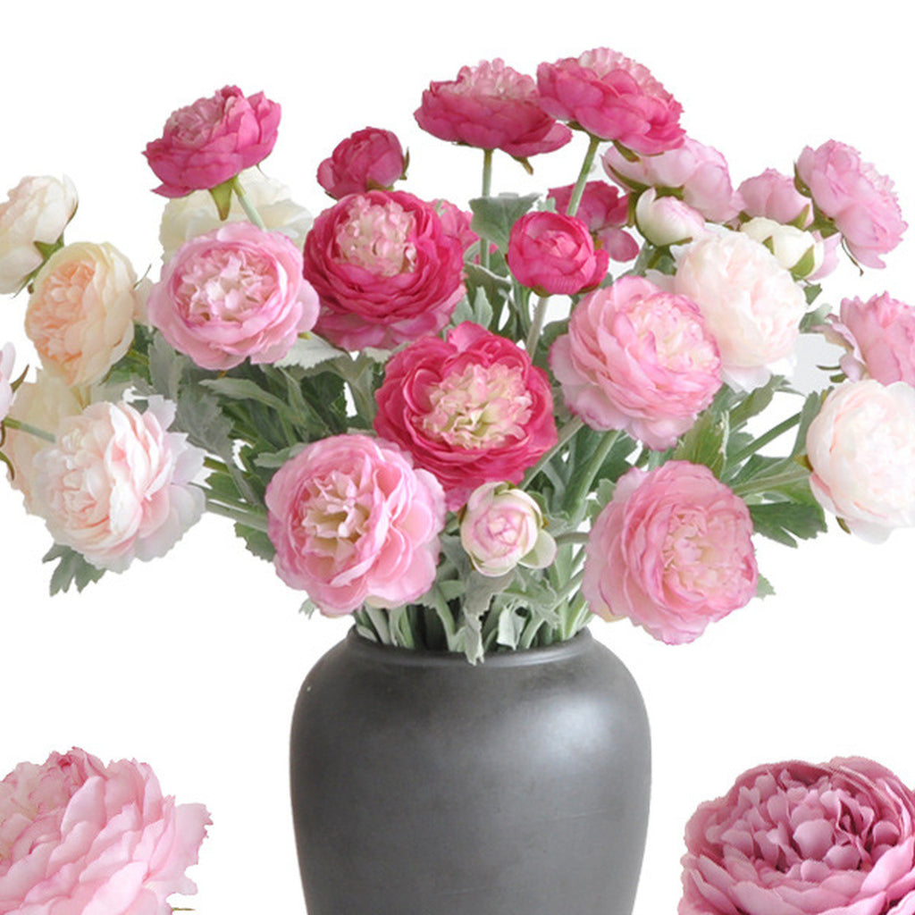 EVERIVELLE Three-Head Flocked Artificial Ranunculus Stem