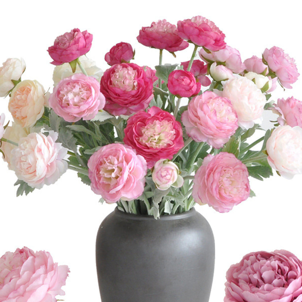 EVERIVELLE Three-Head Flocked Artificial Ranunculus Stem