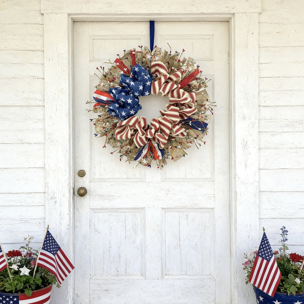 Patriotic Red, White & Blue Ribbon Wreath