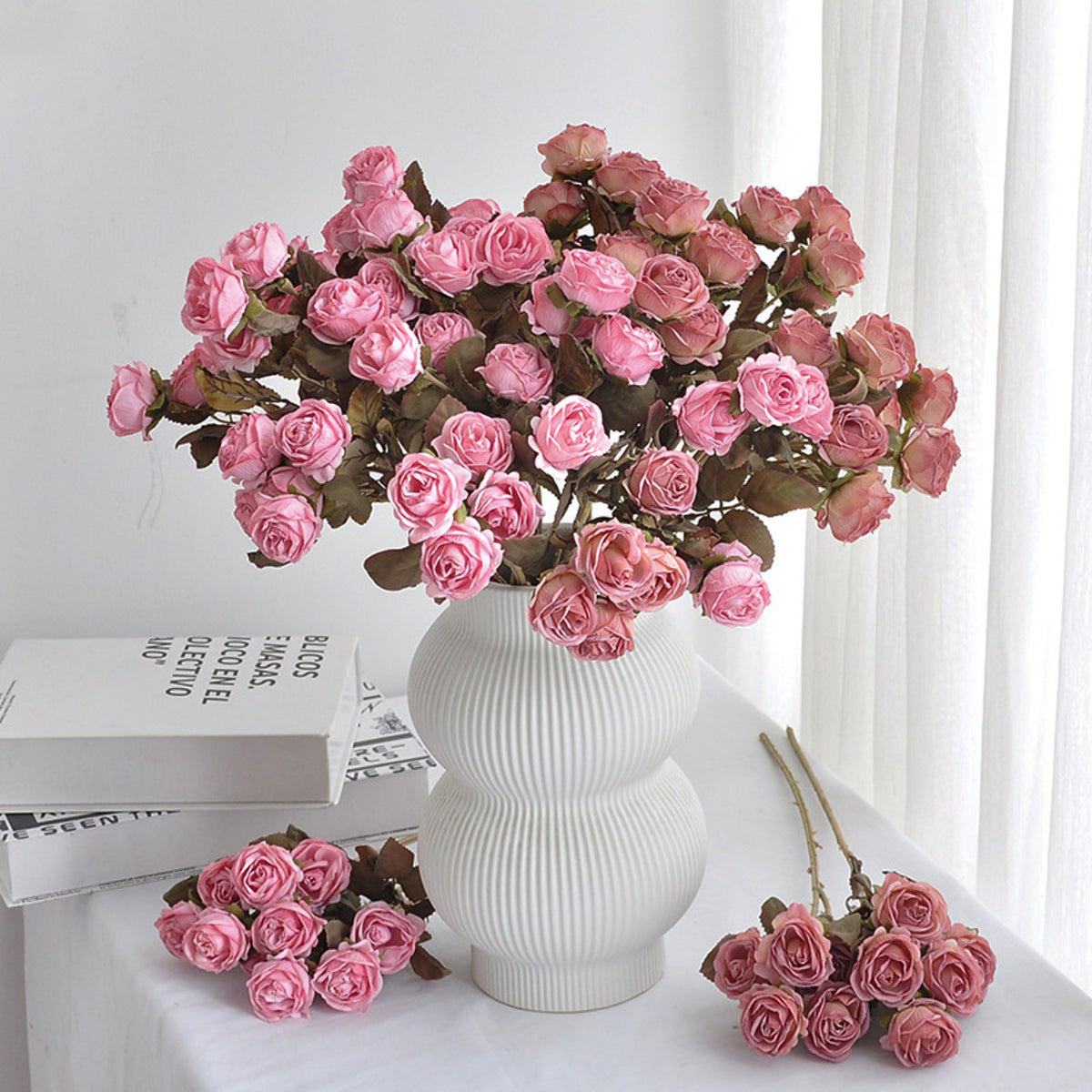 EVERIVELLE Five-Head Vintage Burnt-Edge Artificial Rose Stem