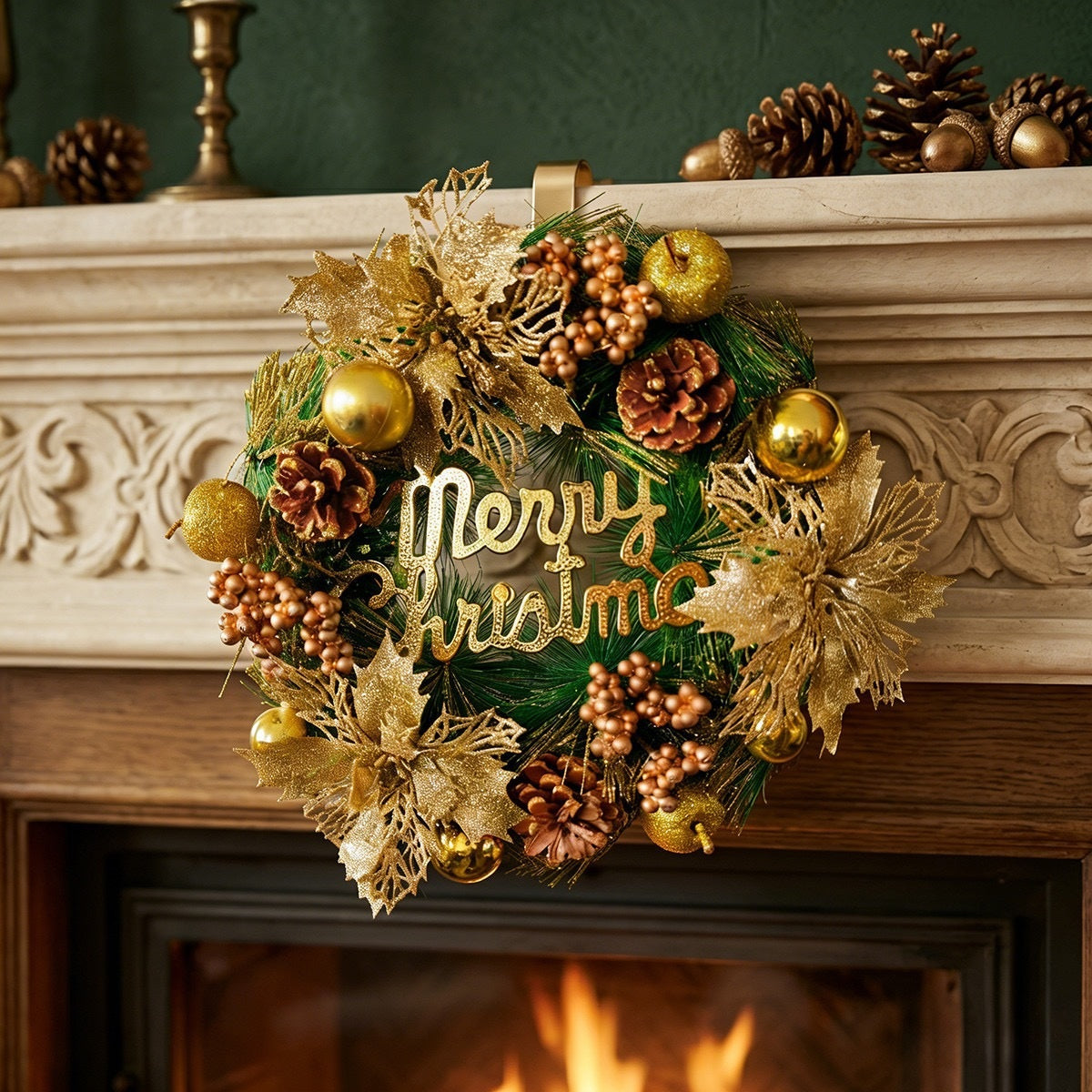 Gold Apple & Pinecone Christmas Wreath