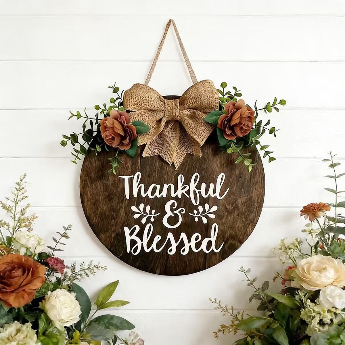 Rustic Floral Wood Door Sign Collection