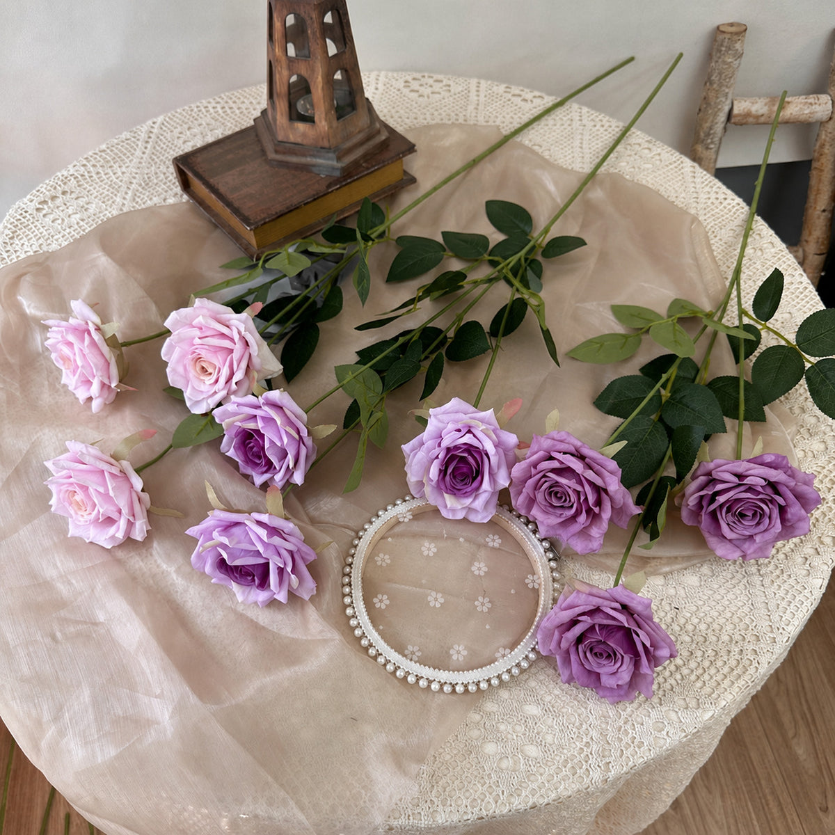 EVERIVELLE Three-Head Artificial Manta Rose Stem