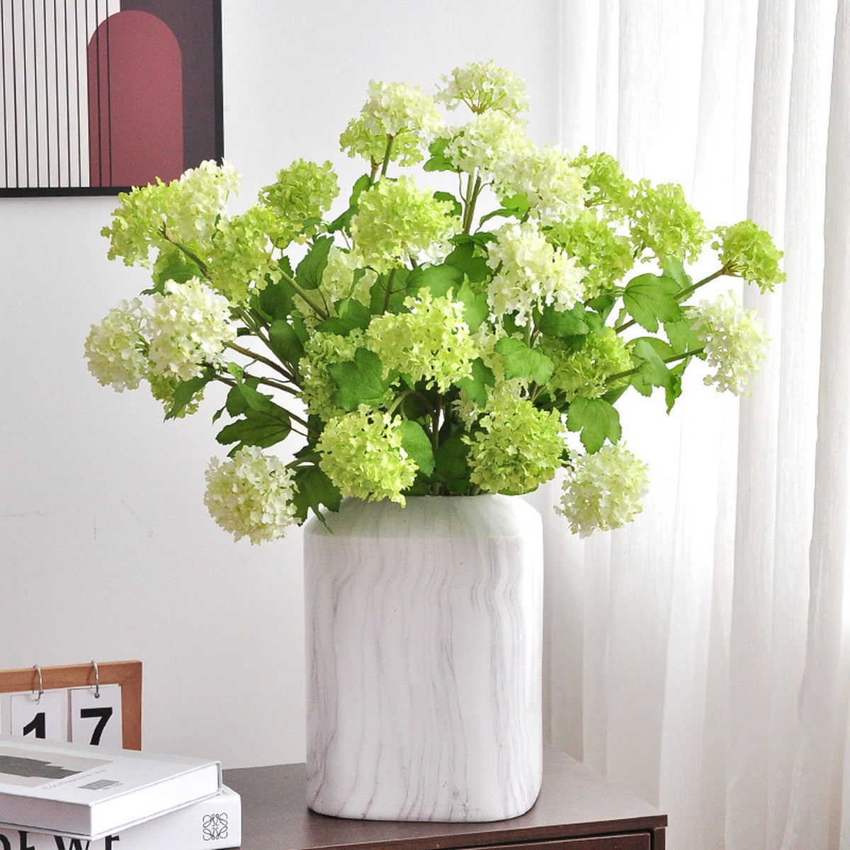 EVERIVELLE 26.4-Inch Three-Head Artificial Snowball Hydrangea Spray