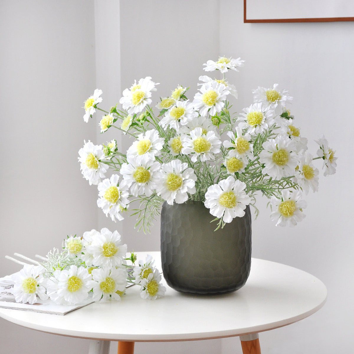EVERIVELLE 23.6-Inch Four-Head Flocked Artificial Pincushion Flower Stem
