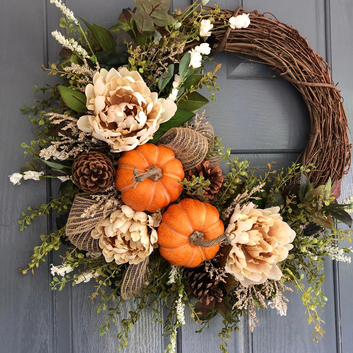 Rustic Pumpkin Grapevine Harvest Wreath