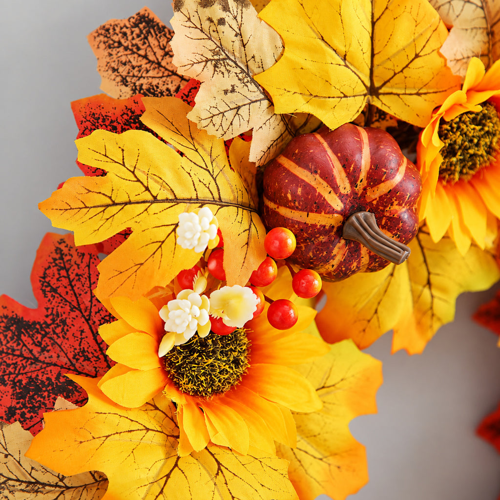 Fall Sunflower, Pumpkin & Maple Leaf Wreath