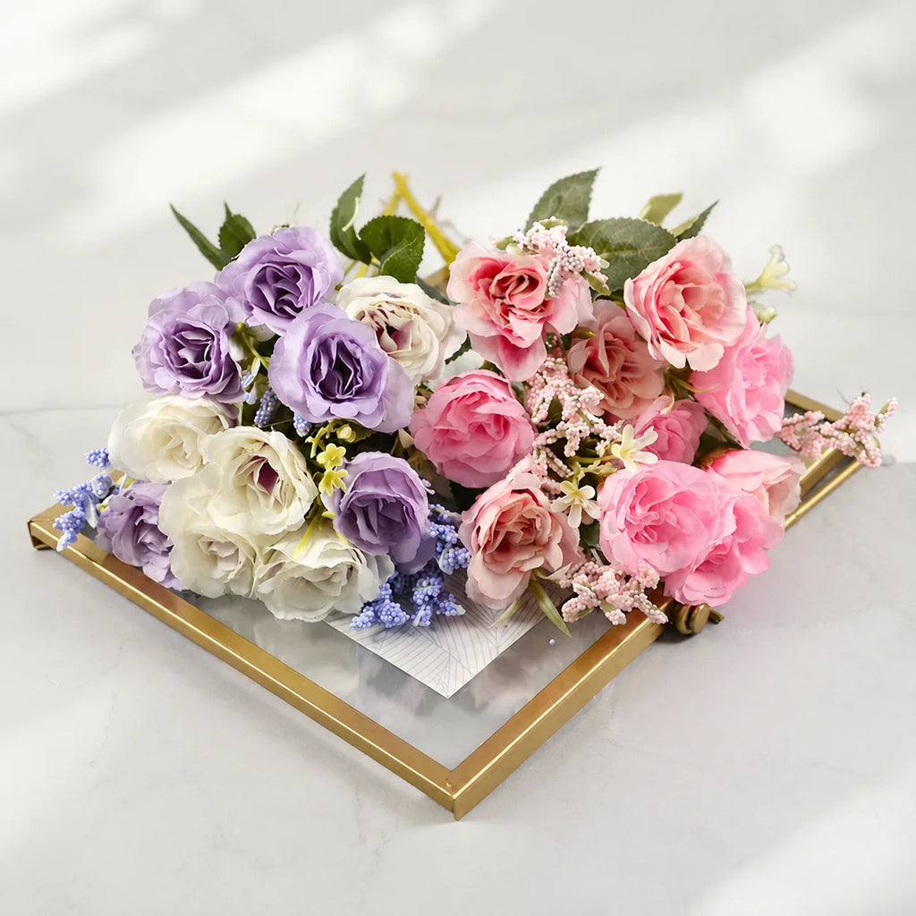 EVERIVELLE 10-Head Mini Artificial Rose Bouquet
