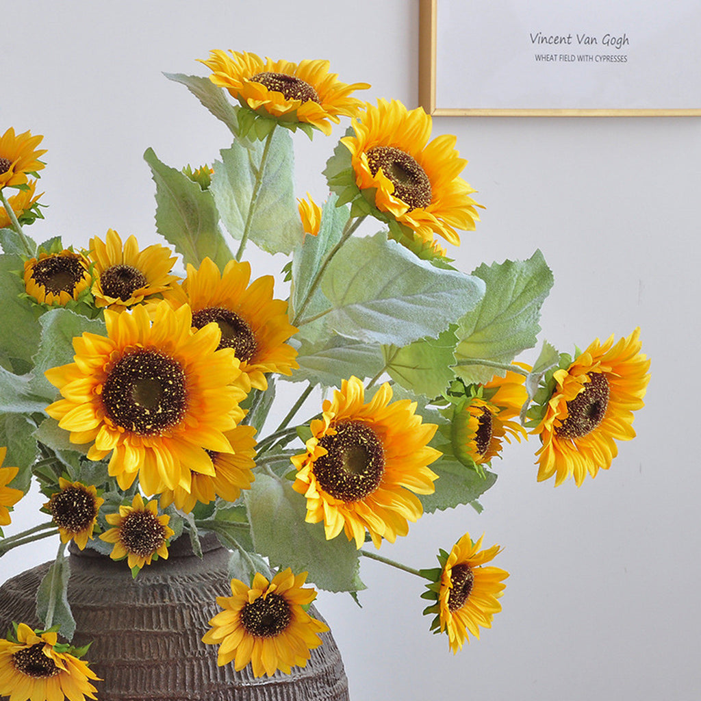 EVERIVELLE 25.6-Inch Three-Head Flocked Artificial Sunflower Stem
