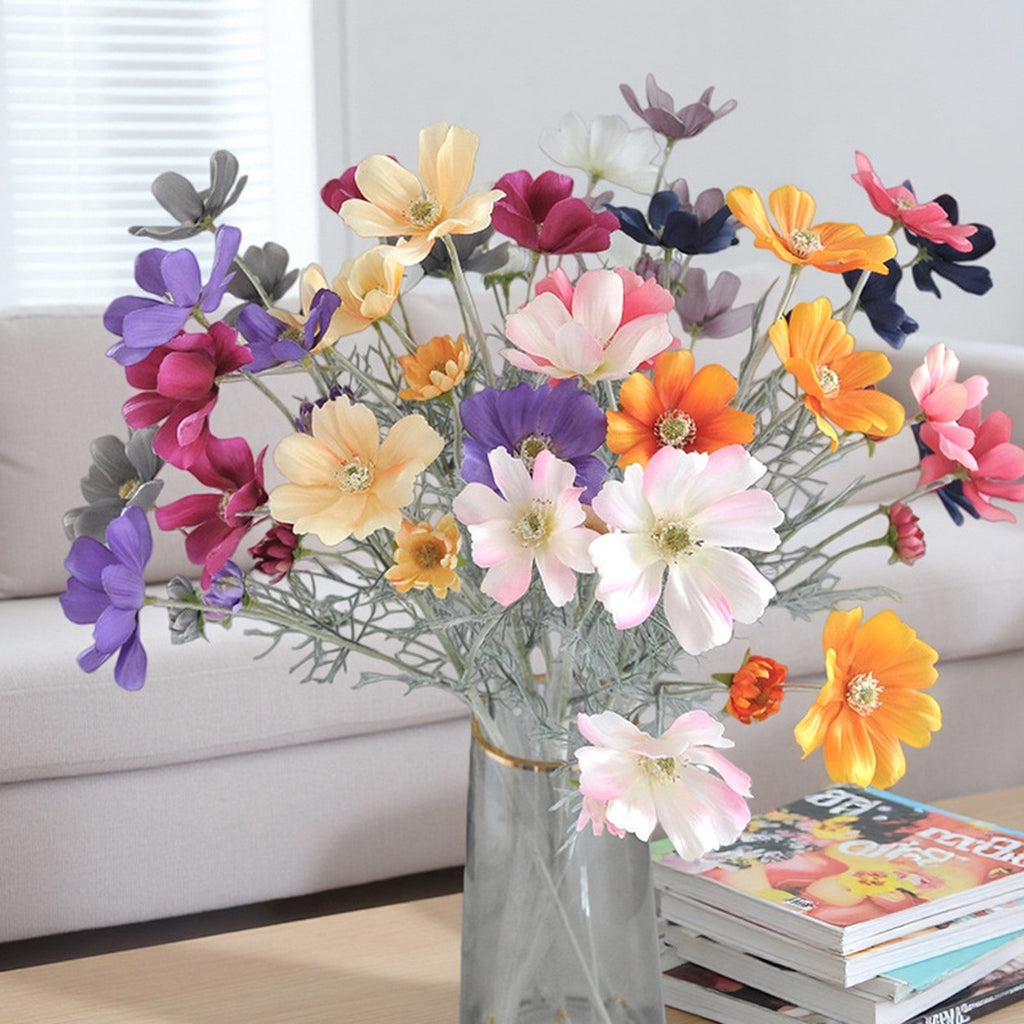 EVERIVELLE Six-Head Flocked Artificial Cosmos Spray