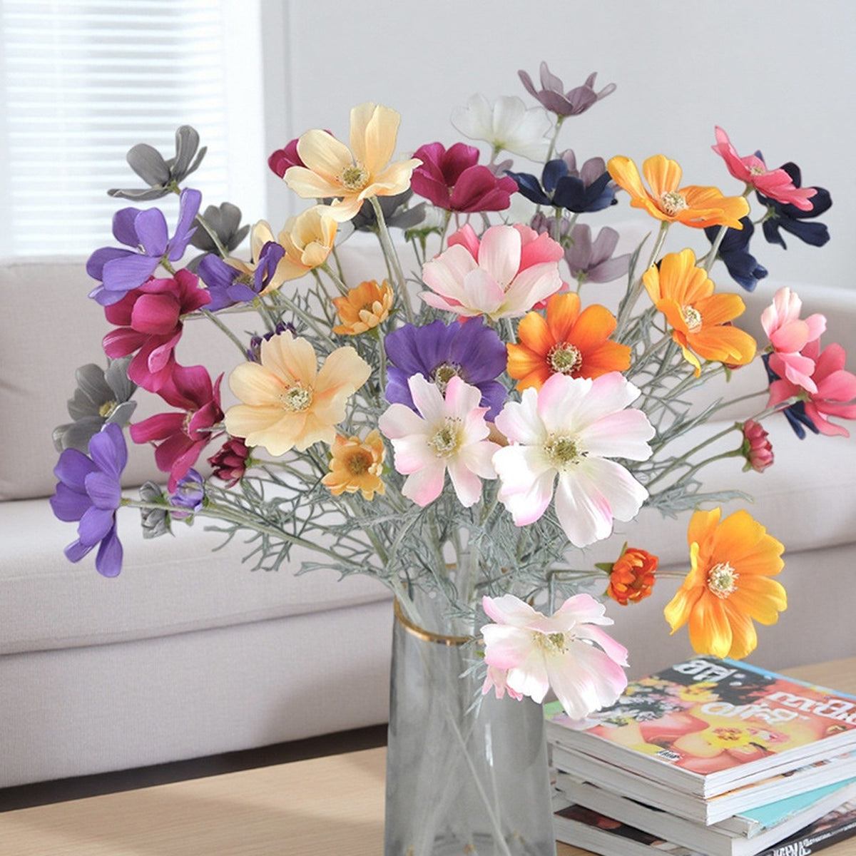 EVERIVELLE Six-Head Flocked Artificial Cosmos Spray