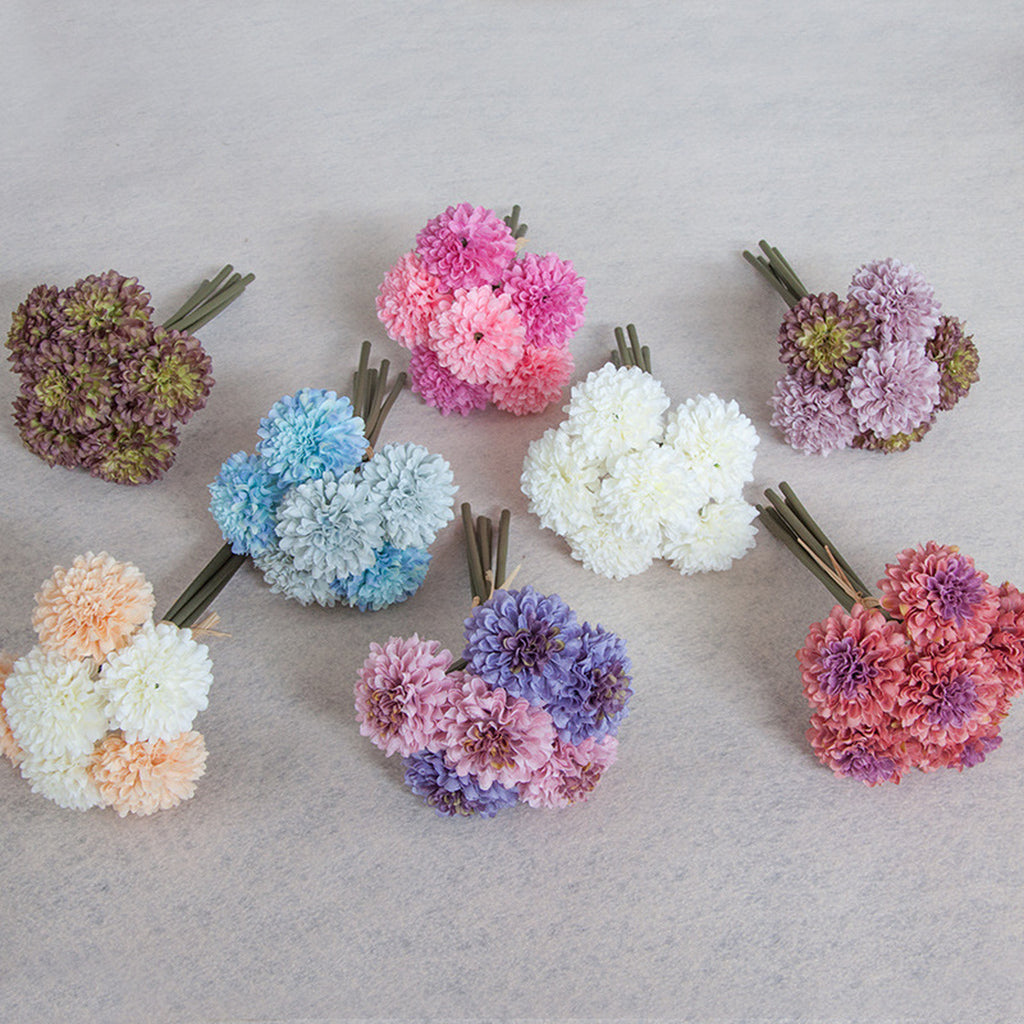 EVERIVELLE 7.5-Inch Six-Stem Mini Pom-Pom Chrysanthemum Bouquet