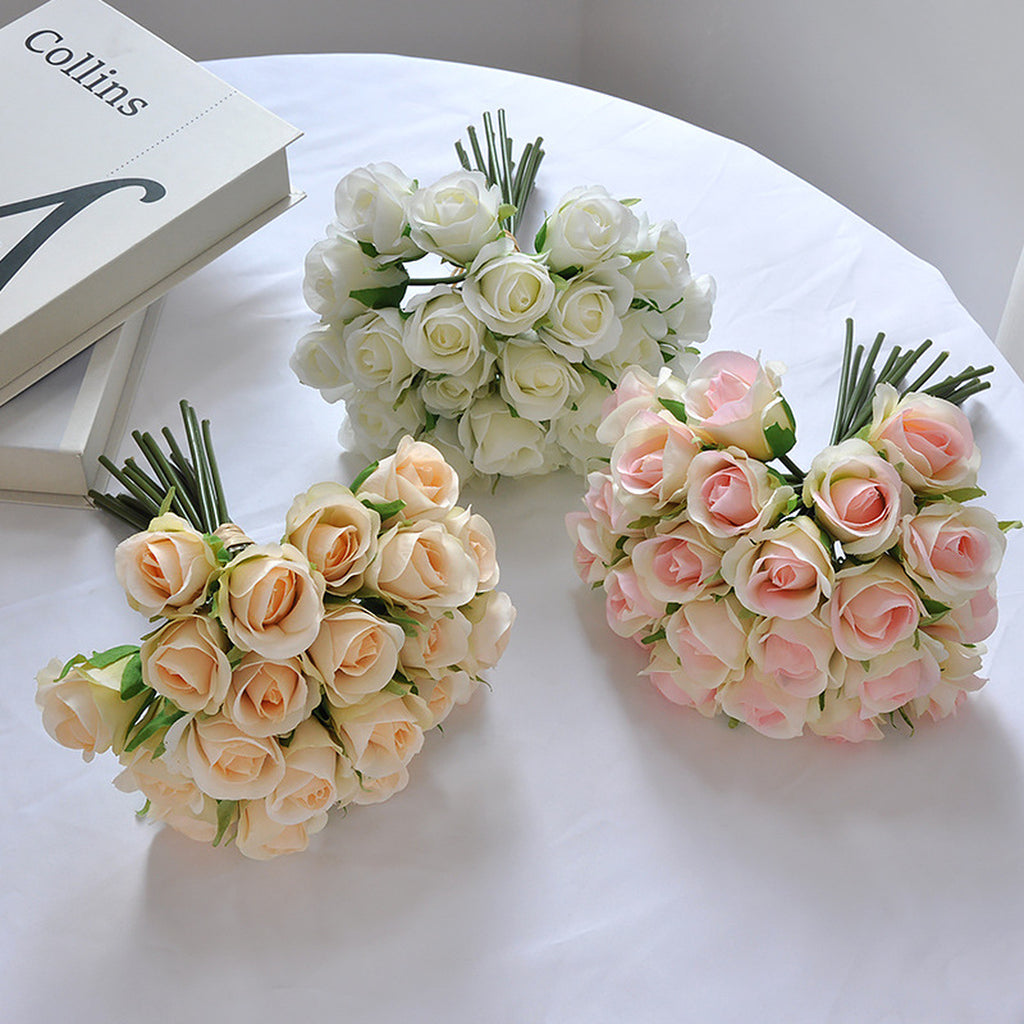 EVERIVELLE 8.7-Inch 22-Head Artificial Mini Rosebud Bouquet
