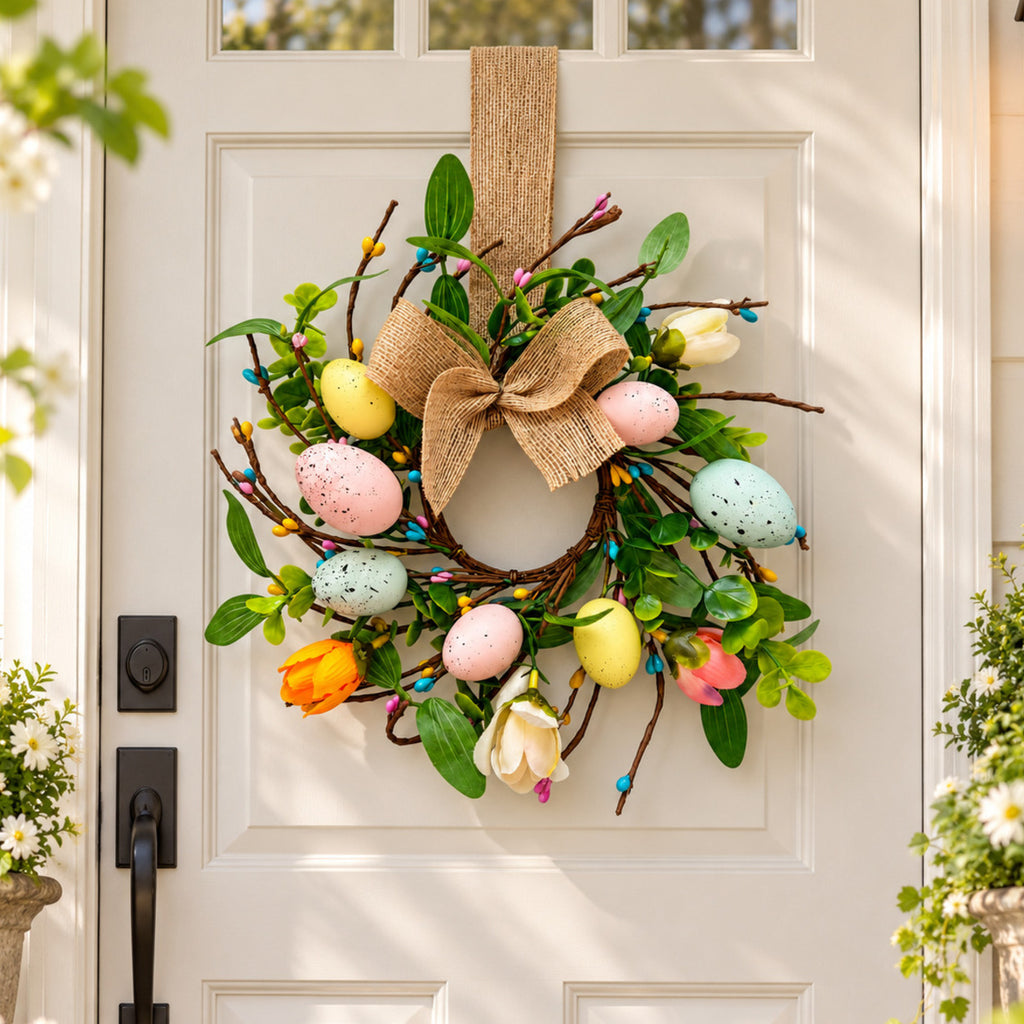 Easter Egg & Burlap Bow Hanging Wreath