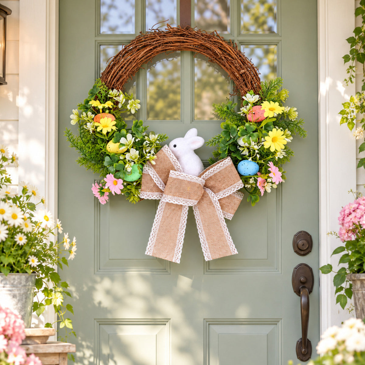 Easter Bunny & Wildflower Grapevine Wreath