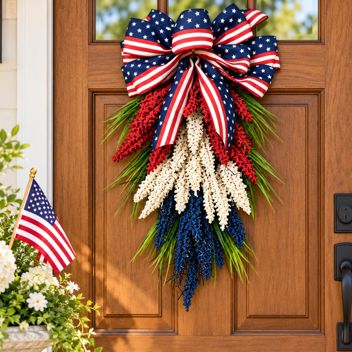 Patriotic Red, White & Blue Floral Door Swag