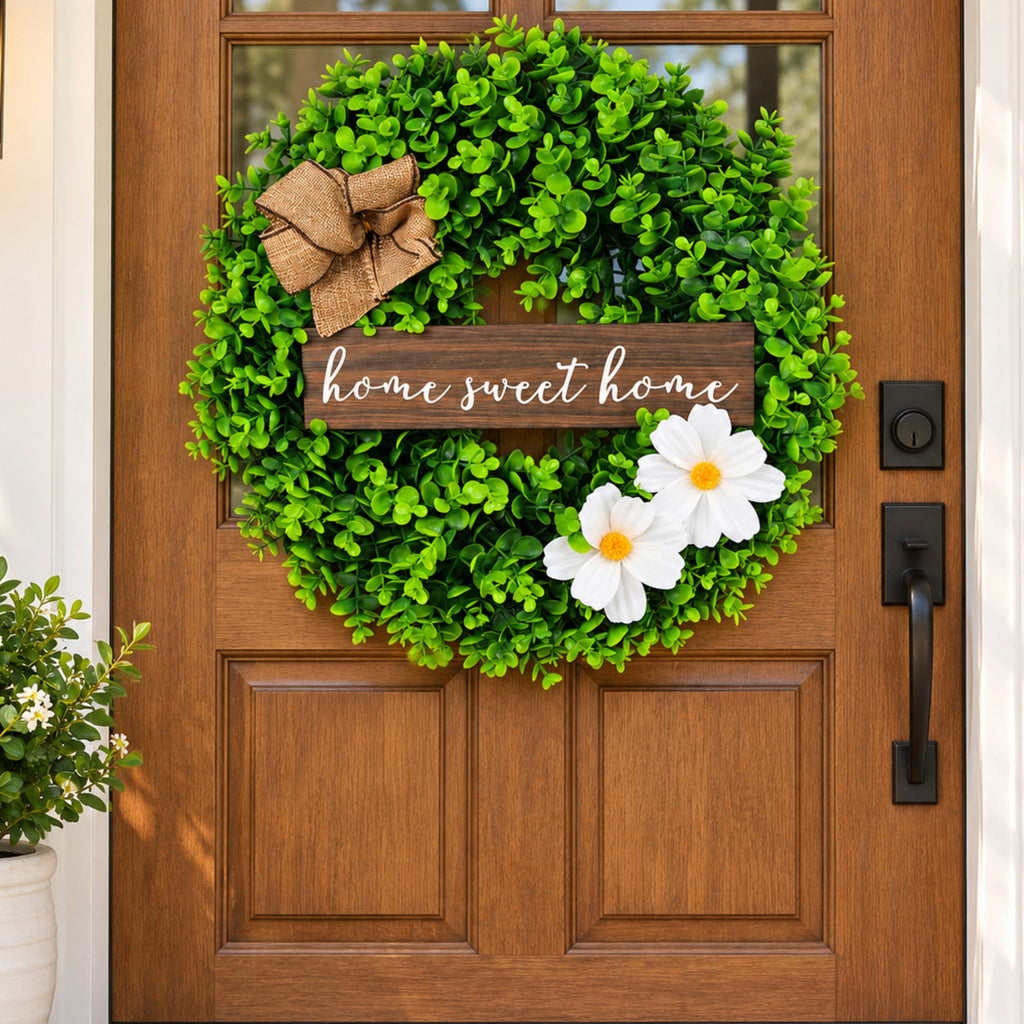 Home Sweet Home Greenery & White Flower Wreath Collection