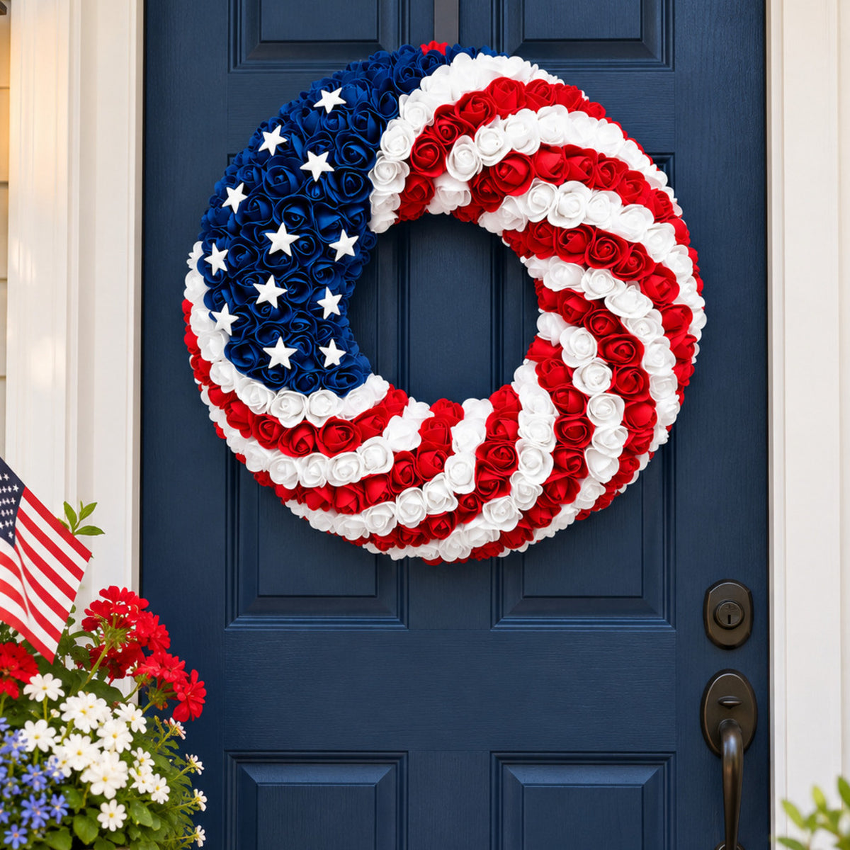 Patriotic Foam Rose Wreath & Hanging Decor Collection