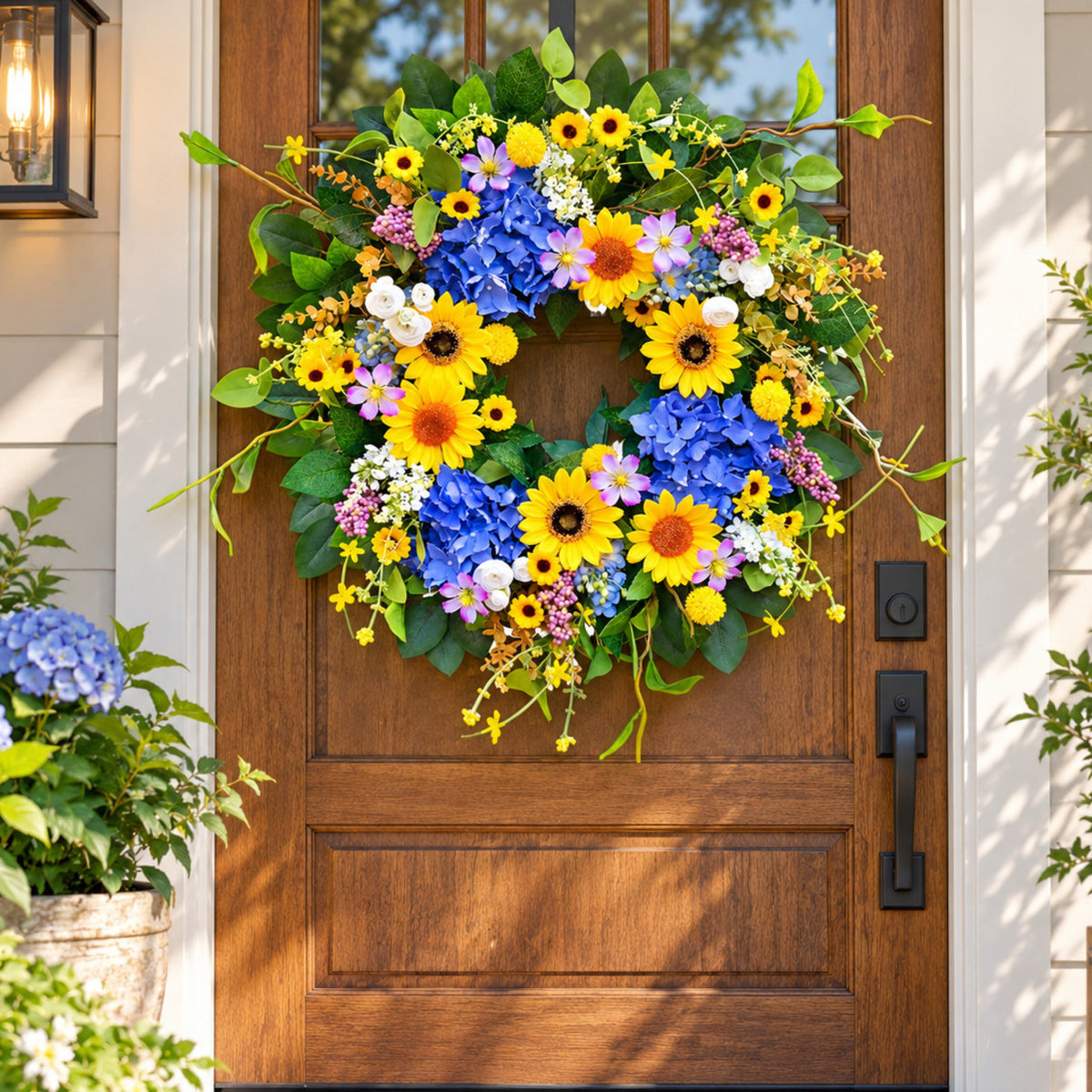 Sunflower & Blue Wildflower Spring Wreath