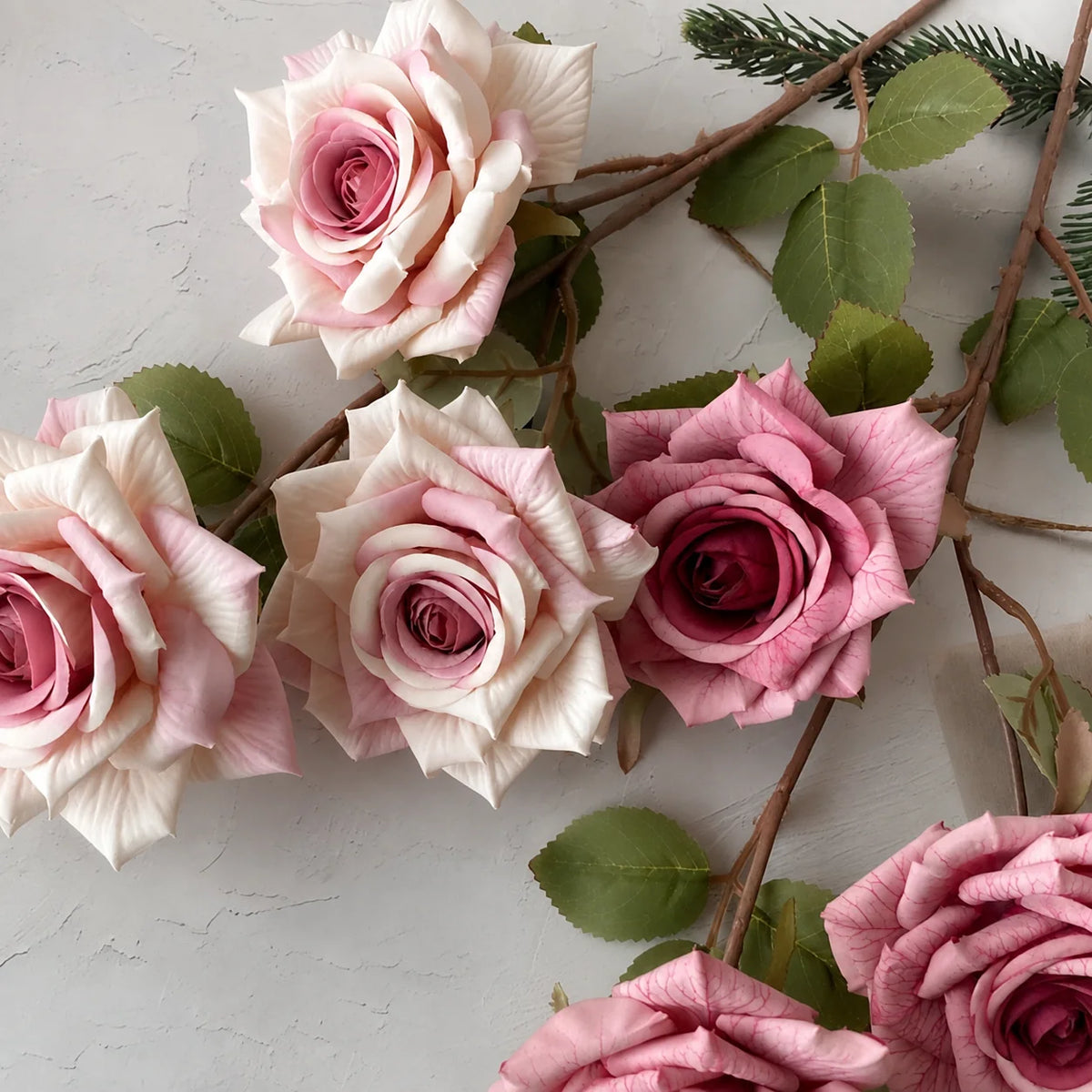 EVERIVELLE Three-Head Cappuccino Artificial Rose Spray