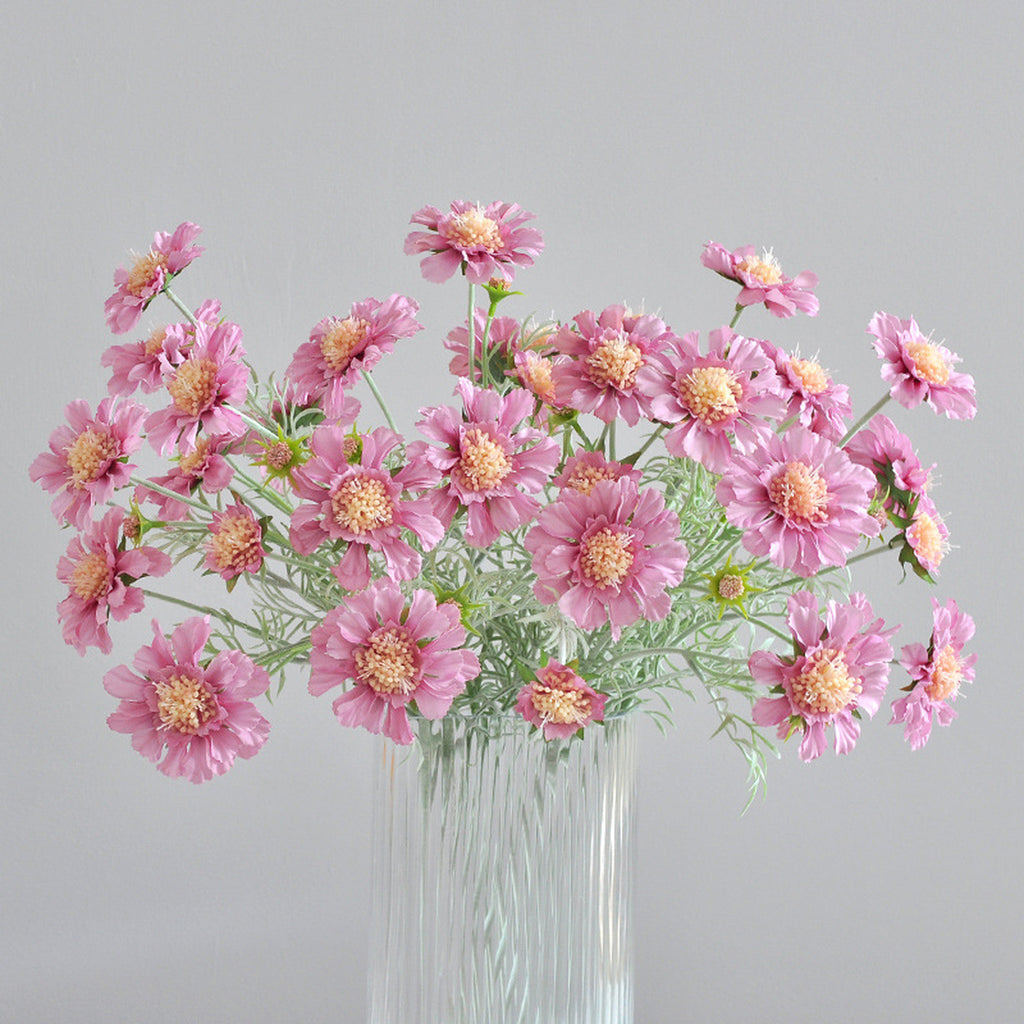 EVERIVELLE 23.6-Inch Four-Head Flocked Artificial Pincushion Flower Stem
