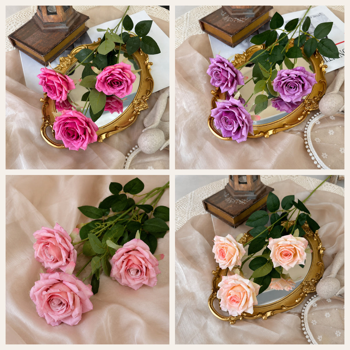 EVERIVELLE Three-Head Artificial Manta Rose Stem
