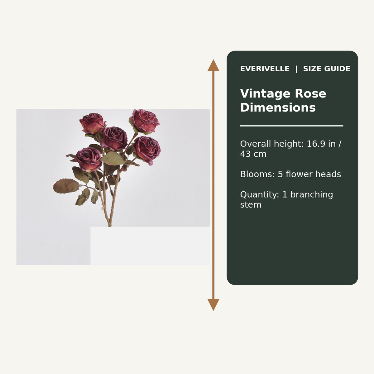 EVERIVELLE Five-Head Vintage Burnt-Edge Artificial Rose Stem