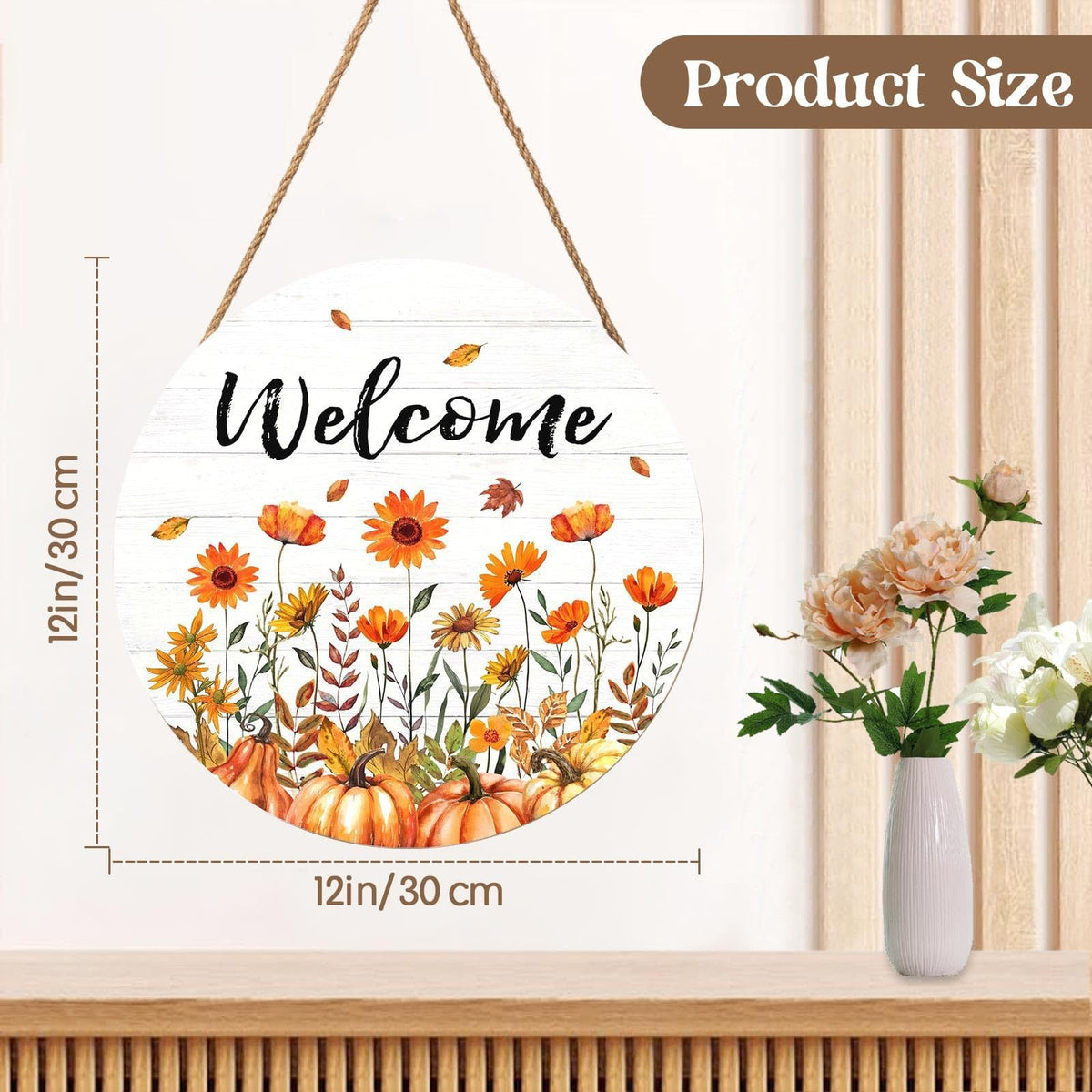 Autumn Round Wood Door Sign Collection