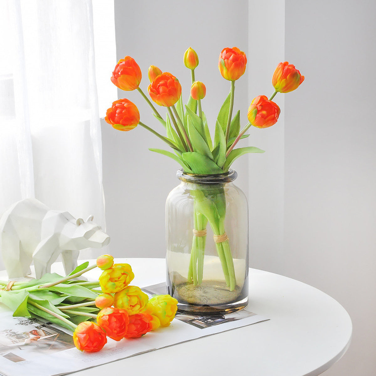 EVERIVELLE 15.7-Inch Five-Head Multi-Layer Soft-Touch Tulip Bouquet