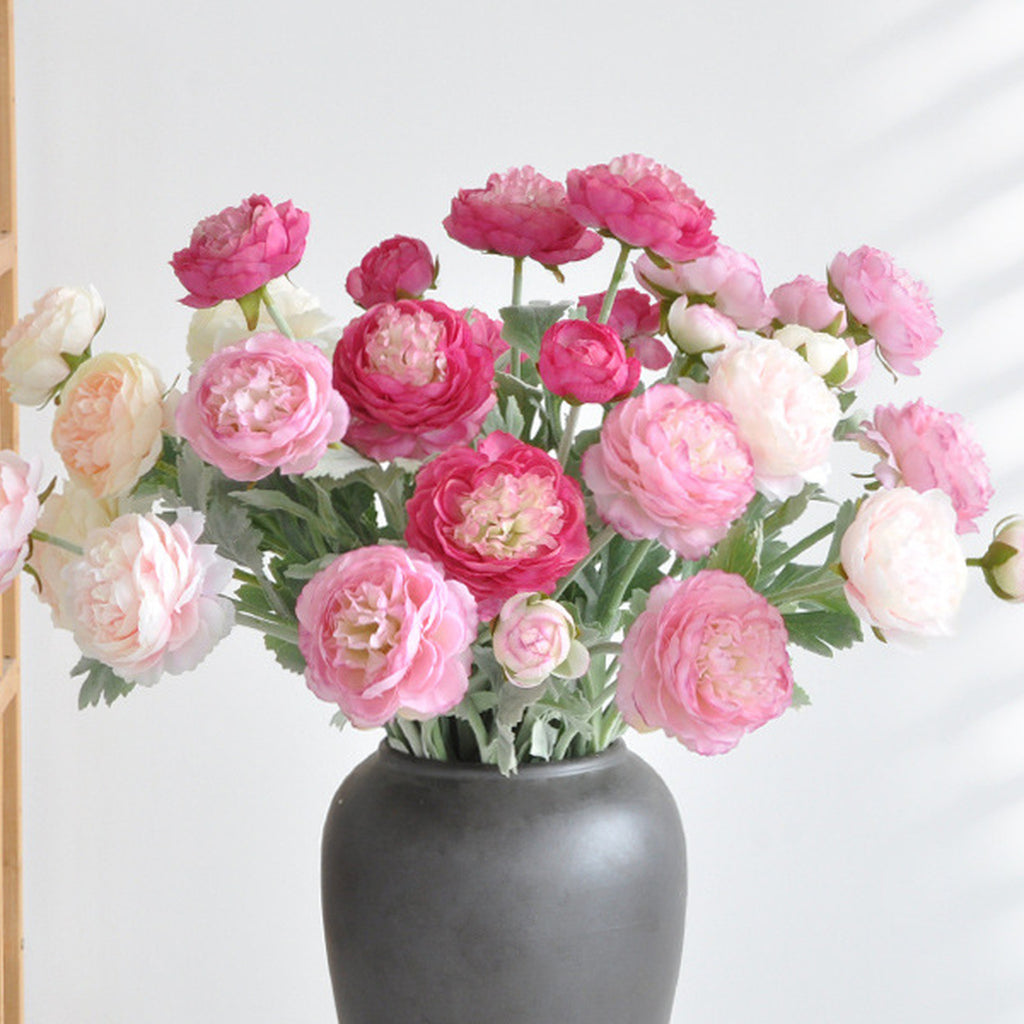 EVERIVELLE Three-Head Flocked Artificial Ranunculus Stem