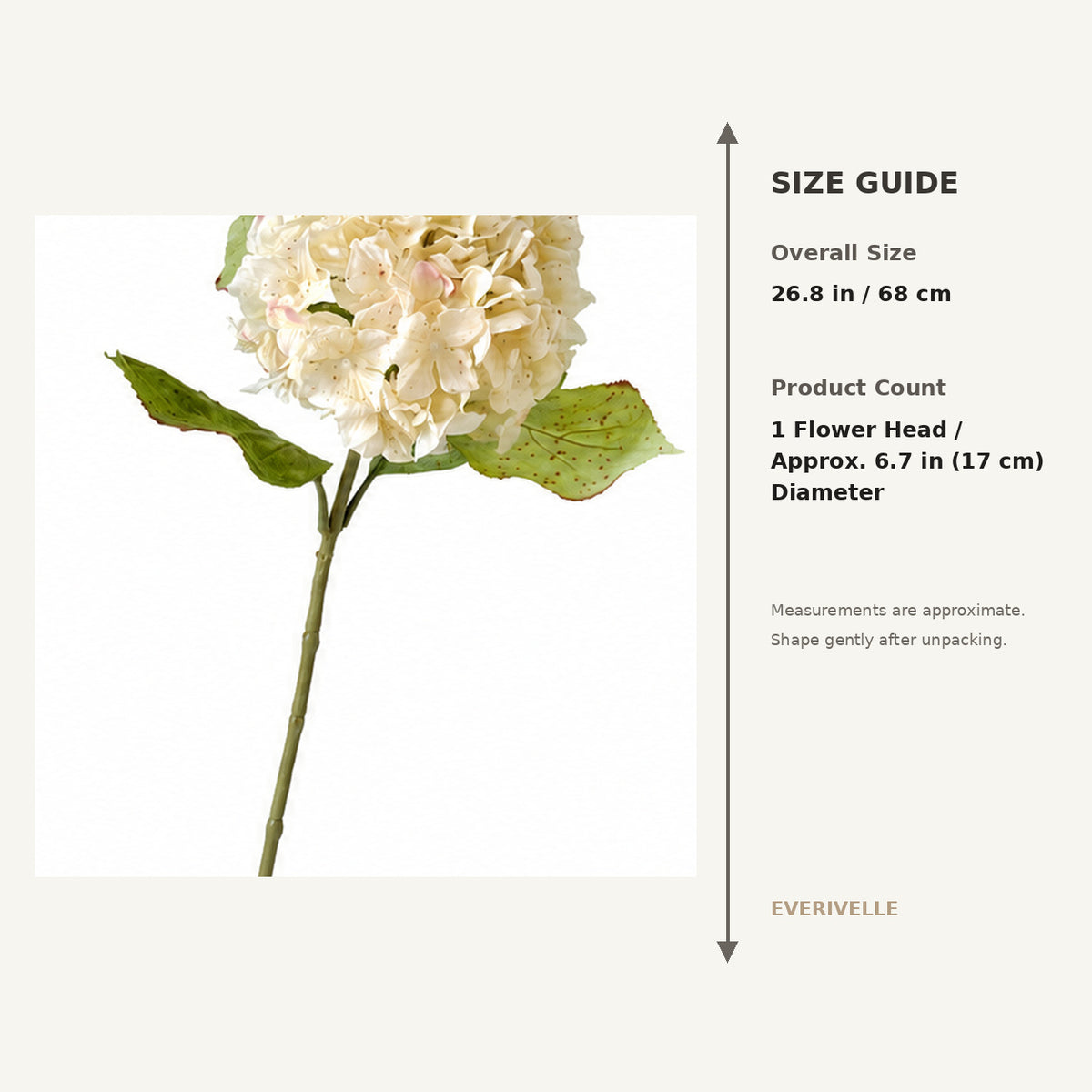 EVERIVELLE 26.8-Inch Dried-Look Artificial Hydrangea Stem