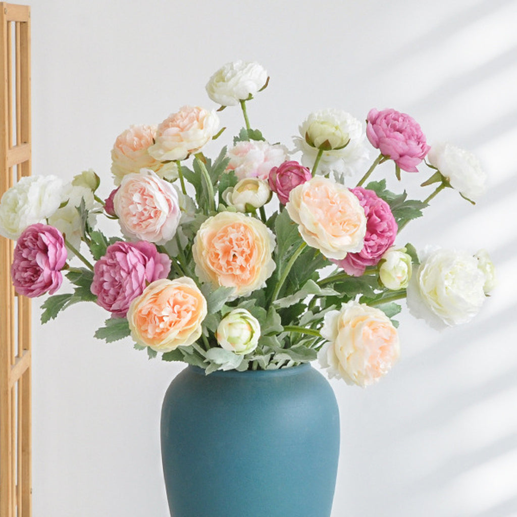 EVERIVELLE Three-Head Flocked Artificial Ranunculus Stem