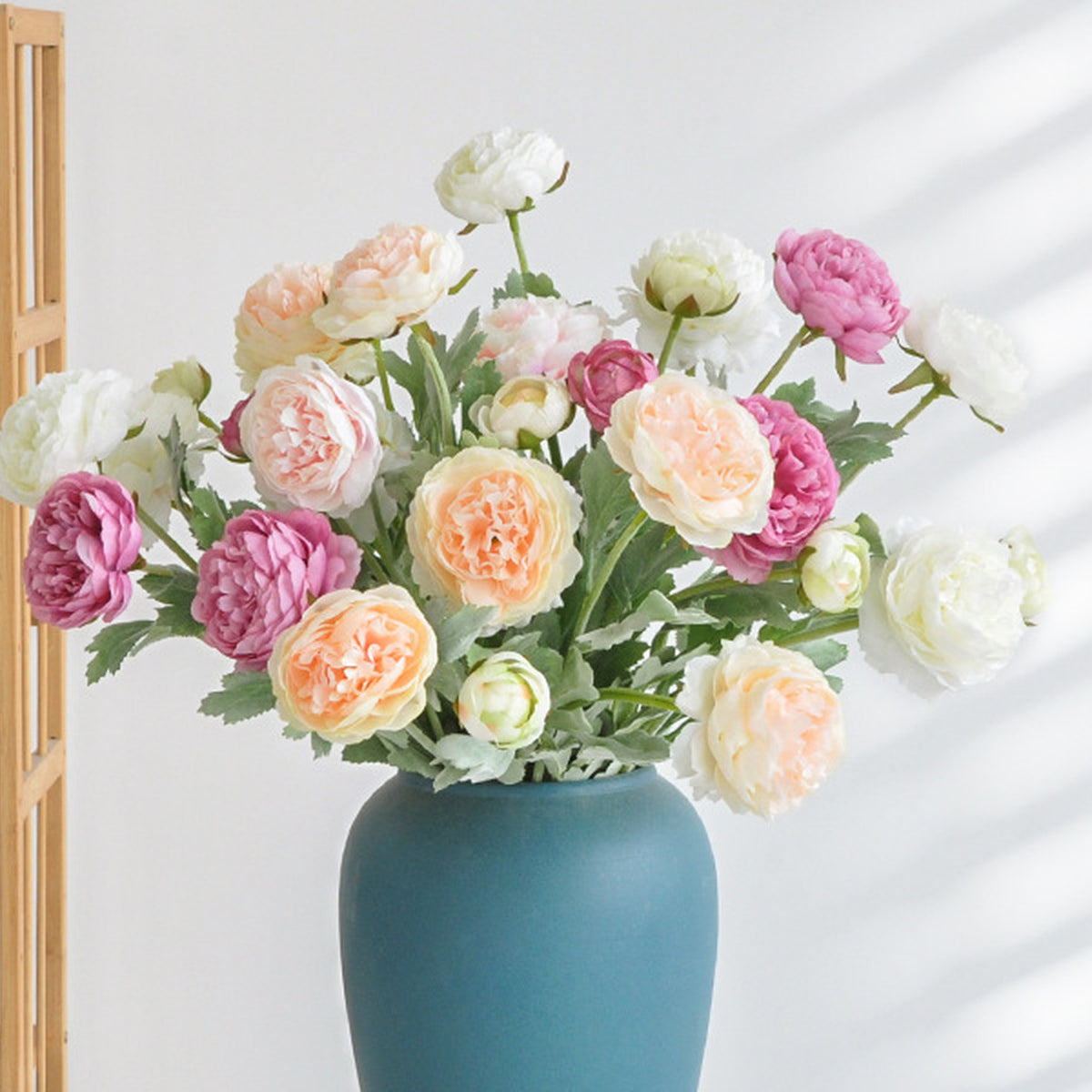 EVERIVELLE Three-Head Flocked Artificial Ranunculus Stem