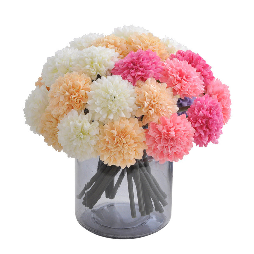 EVERIVELLE 7.5-Inch Six-Stem Mini Pom-Pom Chrysanthemum Bouquet