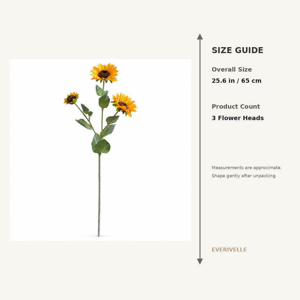 EVERIVELLE 25.6-Inch Three-Head Flocked Artificial Sunflower Stem
