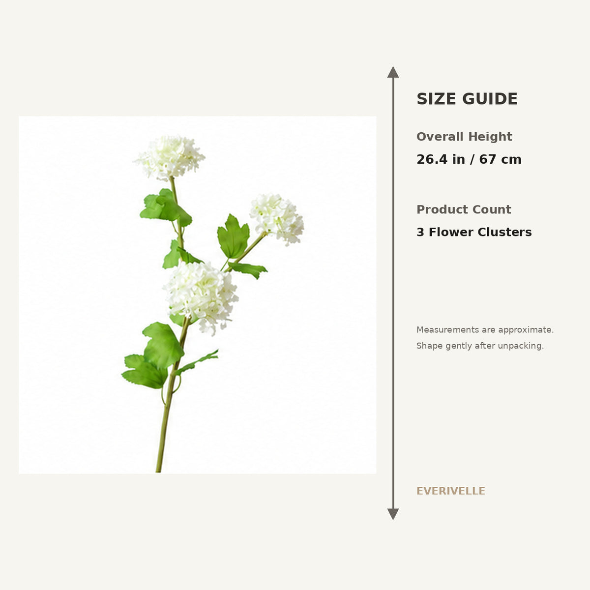 EVERIVELLE 26.4-Inch Three-Head Artificial Snowball Hydrangea Spray