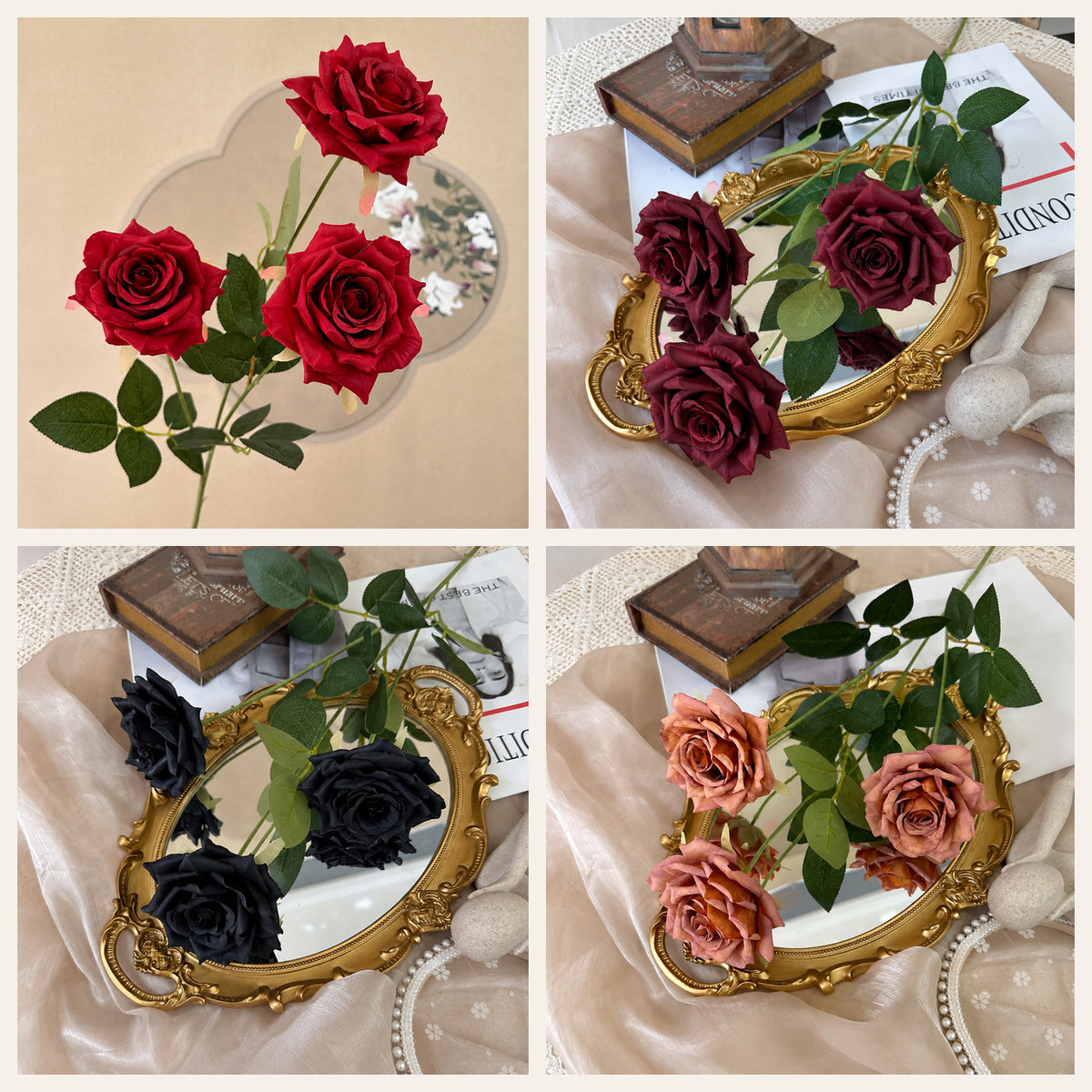 EVERIVELLE Three-Head Artificial Manta Rose Stem