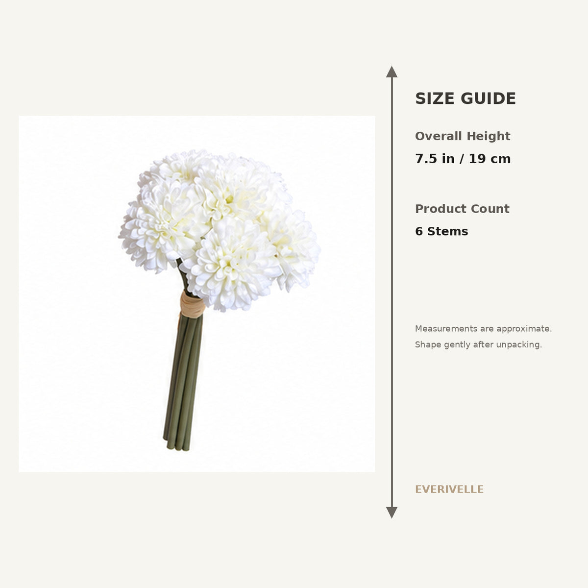 EVERIVELLE 7.5-Inch Six-Stem Mini Pom-Pom Chrysanthemum Bouquet